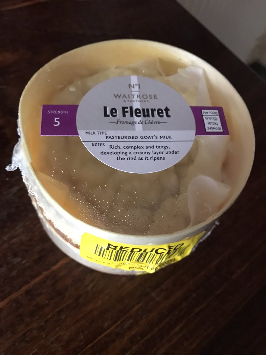 Cheese update! Purchased this reduced Le Fleuret goat cheese - reduced to £4.87, mind. It came out of the box so melty it was like it had been baked. Instant fondue. Delicious. Worth every penny 🫕