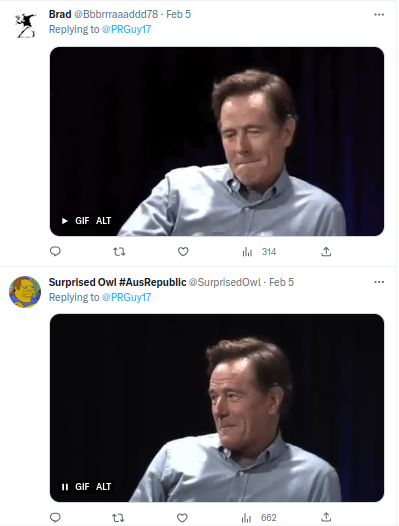 20gramsofchoc's tweet photo. @PRGuy17 If you ever wonder why pro-Government people like the ones you see in this post and other @PrGuy17 posts all sound the same, its likely because they are bots.

Rather odd these two people commented the exact same mic drop gif out of the thousands available in the same post. https://t.co/Js7U1ZCXZZ