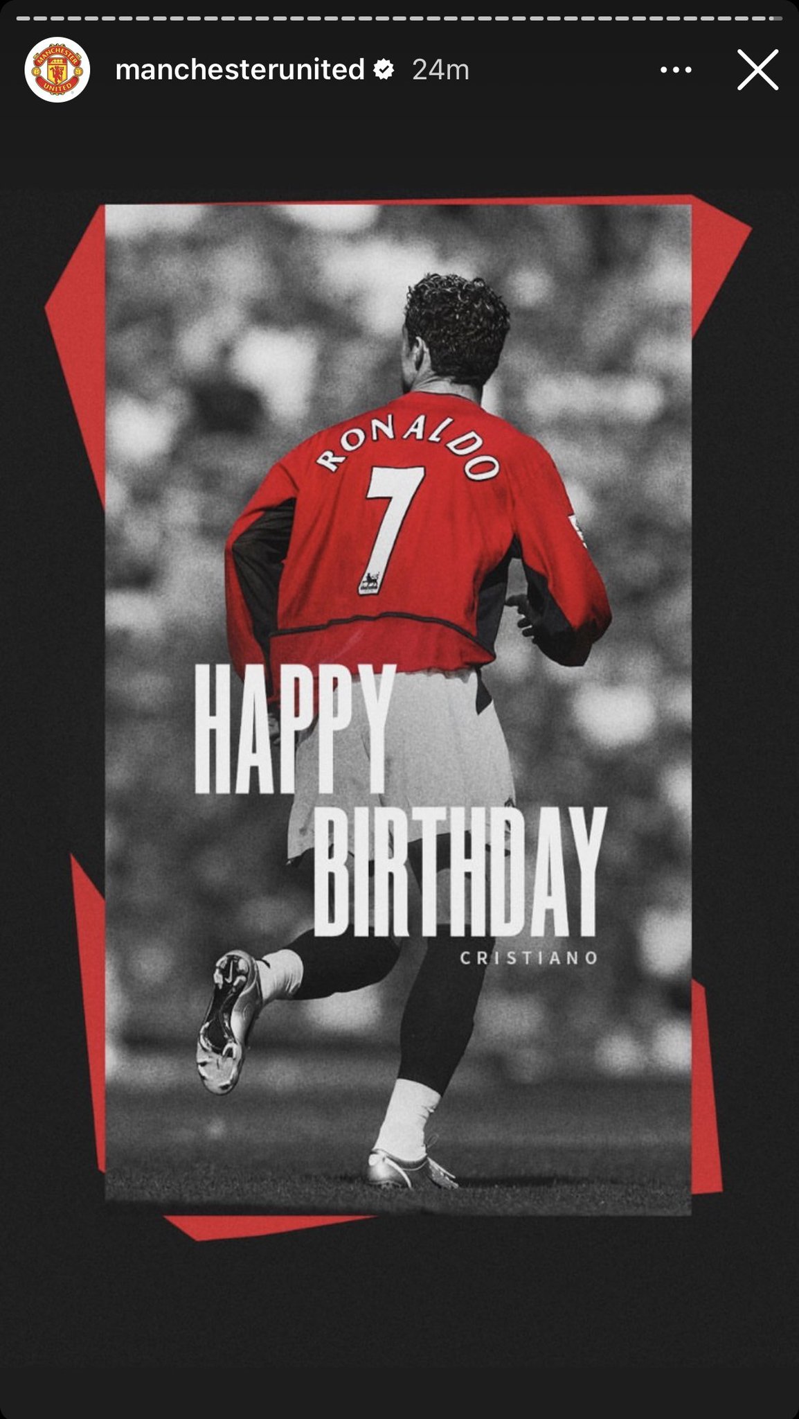 Manchester United wish Cristiano Ronaldo a Happy Birthday on Instagram.   