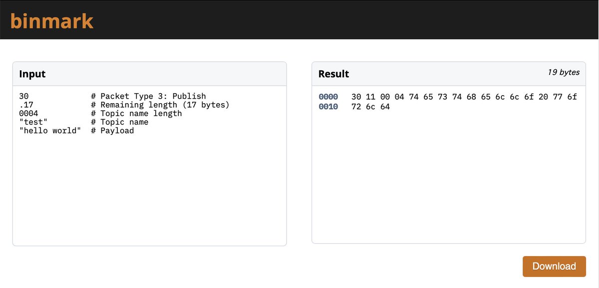 I have built a web interface for editing the Binmark markup language. Complete with Download button for downloading a binary file.

aelius.com/njh/binmark/
