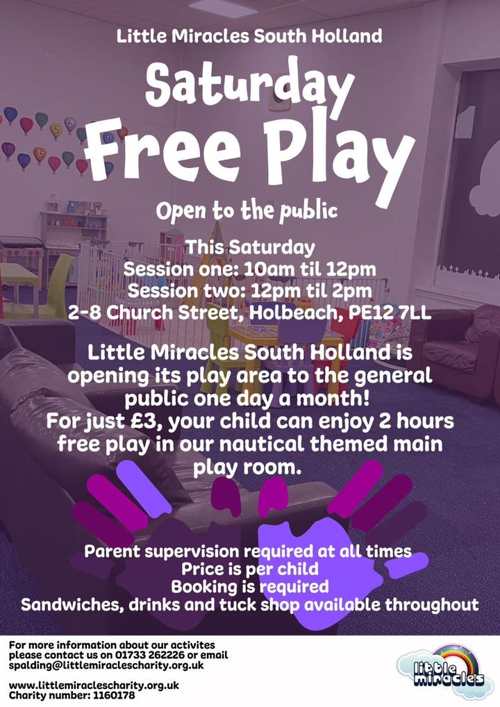 Little Miracles South Holland is opening its play area to the general public one day a month. SATURDAY 10th FEBRUARY 2023! For just £3.00, your child can enjoy 2 hours free play in our nautical themed main play room.