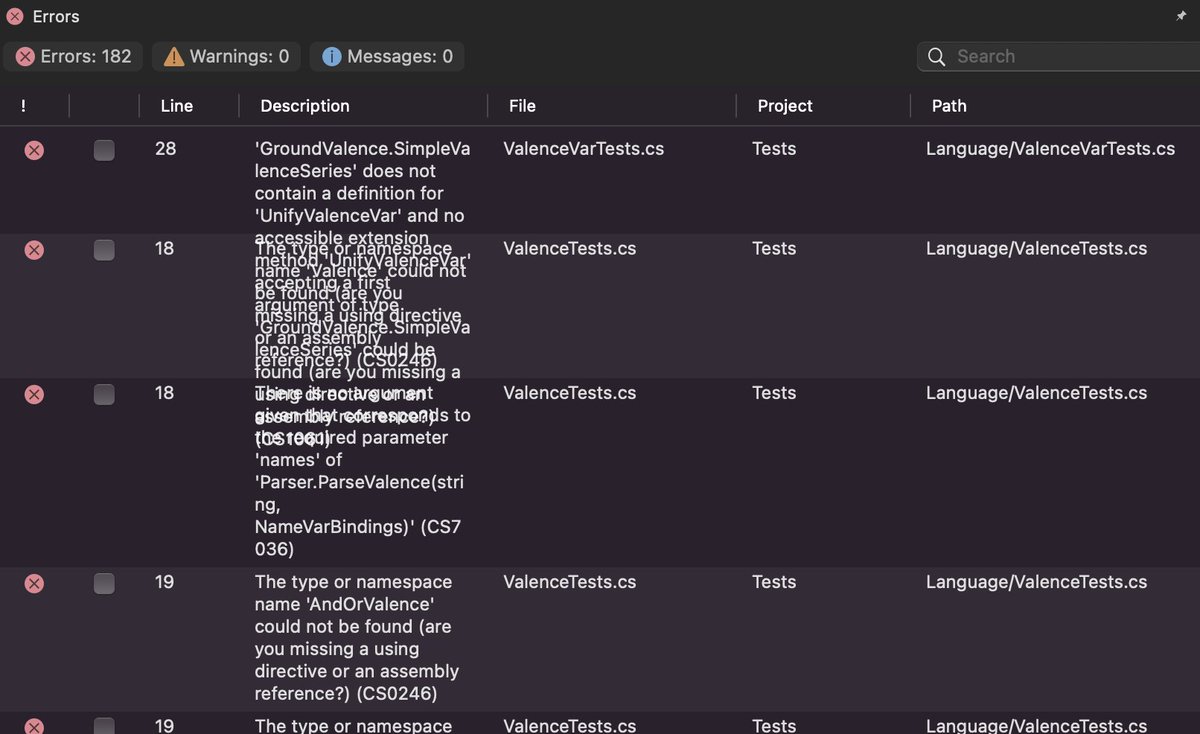 Cost of a large refactoring in presence of a good number of tests. Visual Studio for Mac's terrible UI isn't helping either.
