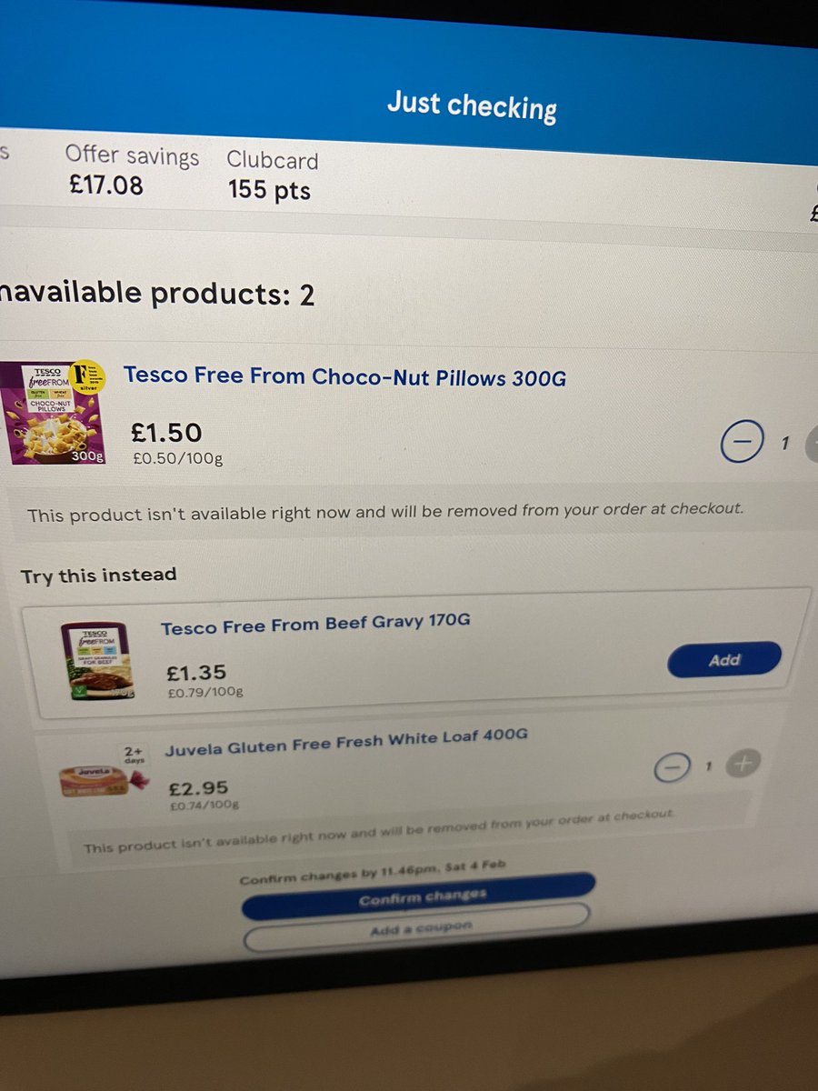 sistan77's tweet photo. Think @tesco need a bit of work on their online shopping substitution suggestions #glutenfree #gravy https://t.co/hK5ylbU6y0