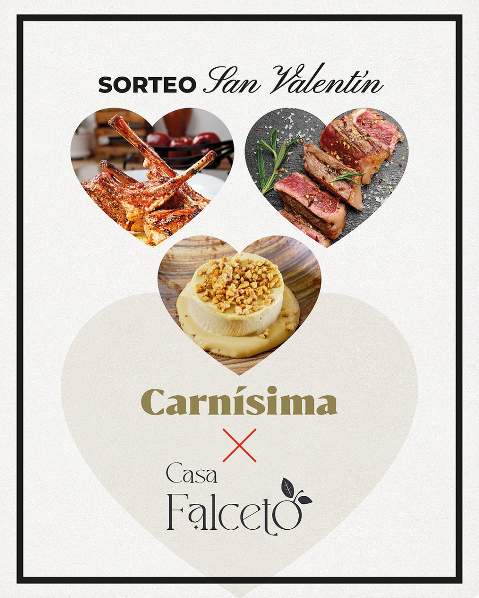 carnisima's tweet photo. Estamos de #Sorteo por #SanValentín ❤️
Entre todas las compras realizadas en nuestra #Tienda de #Zaragoza en la  calle Ponzano n°12
Premio: una comida para 2 en nuestro restaurante @casafalceto 😍
#Carnísima #CarneBuenísima #TiendaZaragoza #CarneEcológica #CarnePremium #Sorteo https://t.co/tMLW5tebNR