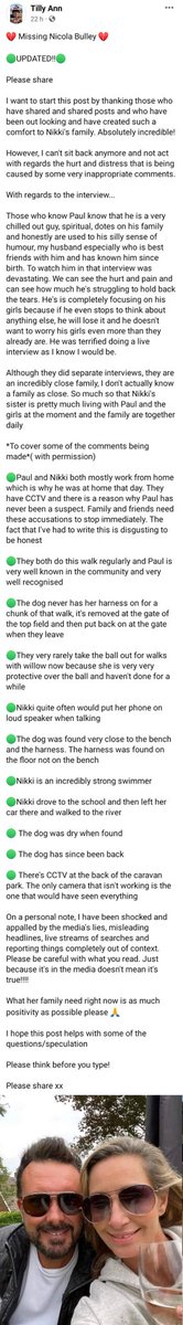 #NicolaBulley 

This was posted on Facebook by someone who knows Nicola, her partner and her family.