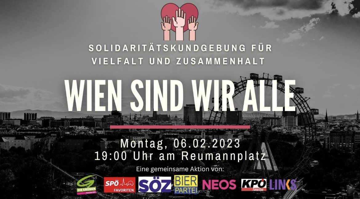 Alle demokratischen Parteien aus der Bezirkvertretung Favoriten laden morgen auf den Reumannplatz ein. 19 Uhr. 

Bitte hunderttausendfach teilen.