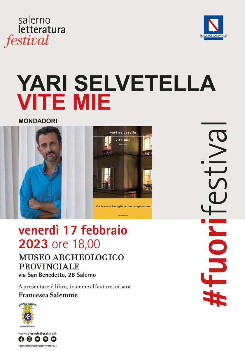 SaLetteratura's tweet photo. #17febbraio #ore18 #salerno Museo Archeologico Provinciale con #yariselvetella “vite mie” @Mondadori #fuorifestival @franceskasa @CittadinidiTwtt @musei_italiani @MiC_Italia @LibriBlogCom @salernochelegge https://t.co/vi0MHvMkck