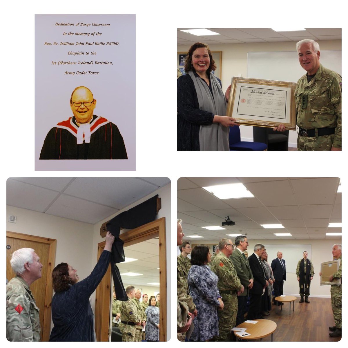 1 NI ACF (@1_ni_acf) on Twitter photo Following the untimely passing of Padre Paul Bailie, adult volunteers across the Bn came together to dedicate & name the large classroom Magilligan CTC in his memory with his widow, Mrs Anne Bailie. <a href="/ALieutenancy/">Antrim Lieutenancy ☘️</a> <a href="/RFCANI/">RFCA NI</a> <a href="/ArmyCadetsUK/">Army Cadets UK</a> <a href="/paul_bailie/">Dr Paul Bailie</a> <a href="/DepComdt_1NI/">Dep Comdt West 1 NI Bn ACF</a> <a href="/DComdtEast1NI/">DComdt East 1 NI Bn ACF</a> Following the untimely passing of Padre Paul Bailie, adult volunteers across the Bn came together to dedicate & name the large classroom Magilligan CTC in his memory with his widow, Mrs Anne Bailie. <a href="/ALieutenancy/">Antrim Lieutenancy ☘️</a> <a href="/RFCANI/">RFCA NI</a> <a href="/ArmyCadetsUK/">Army Cadets UK</a> <a href="/paul_bailie/">Dr Paul Bailie</a> <a href="/DepComdt_1NI/">Dep Comdt West 1 NI Bn ACF</a> <a href="/DComdtEast1NI/">DComdt East 1 NI Bn ACF</a>