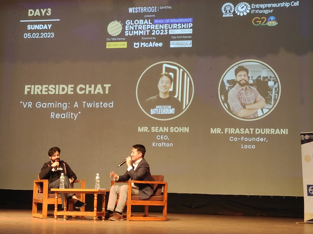 I had an exciting session at IIT KHARAGPUR. The C.E.O of  <a href="/Krafton_inc/">Krafton inc.</a> <a href="/hisohn/">SEAN Hyunil Sohn</a> MR. SEAN SOHN &amp; Co-Founder of <a href="/GetLocoNow/">Loco</a> <a href="/firasatdurrani/">Firasat Durrani</a> gave insights &amp; future scope of The Gaming Industry.  #vrgaming #gamedevelopment #gamedev #Metaverse #techtwitter