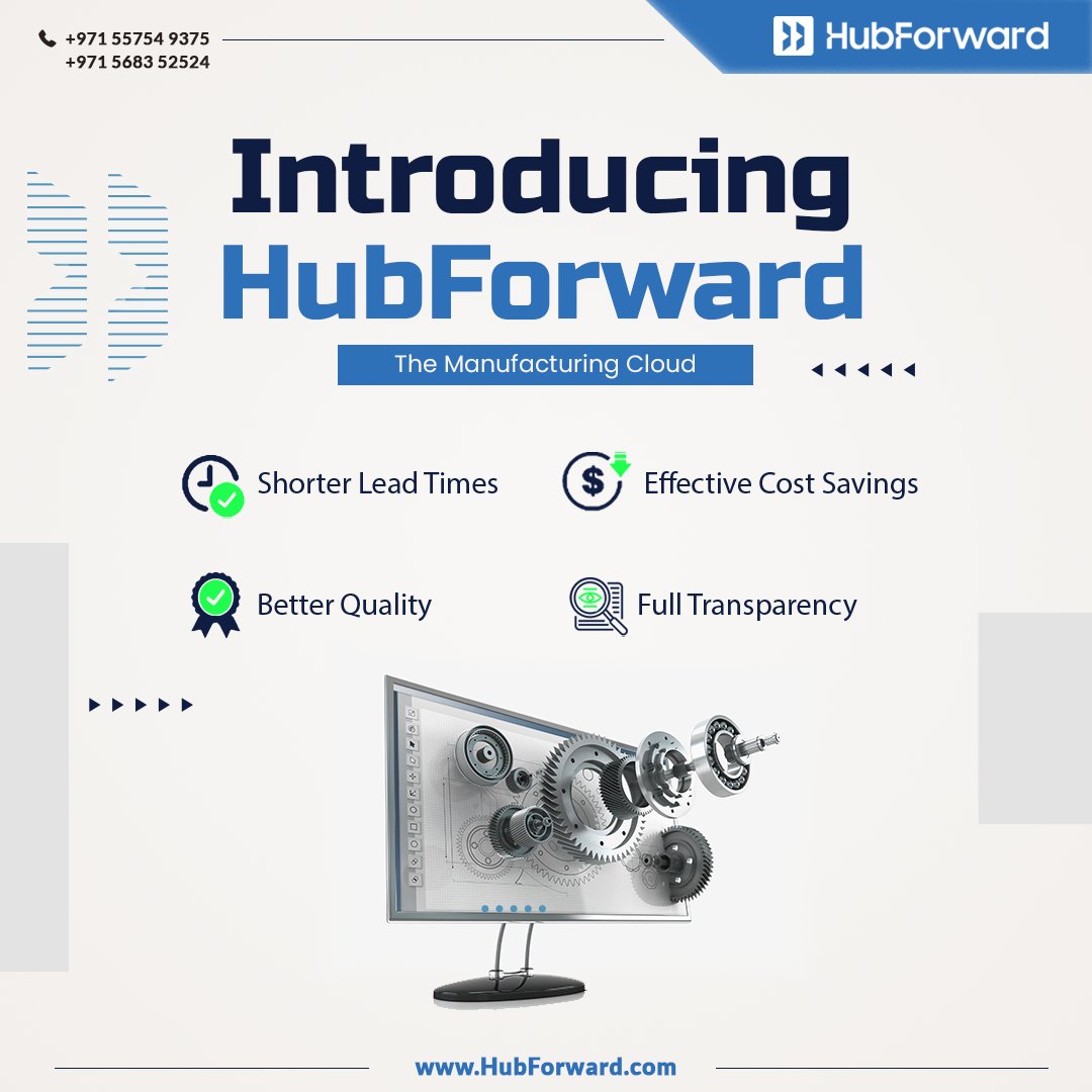 Introducing HubForward , your one-stop shop for all your accelerated manufacturing needs. Our platform is designed to maximize efficiency, transparency, and reliability, resulting in shorter lead times, better quality, and effective cost savings.