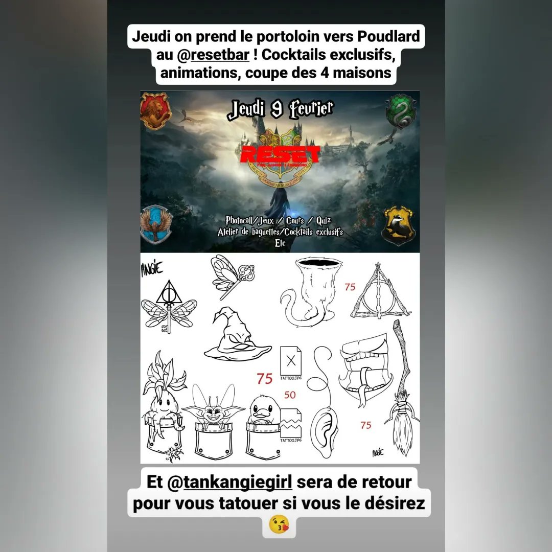 TankAngieGirl's tweet photo. Retrouvez moi au @ResetBar ce Jeudi pour une soirée sur le thème d'Harry Potter !
Vous pouvez réserver par message privé un créneau ou bien juste pour consulter les tattoos que je propose, je suis dispo ;)
#resetbar #tattoo #harrypottertattoo #harrypotter https://t.co/0vTULoBol0
