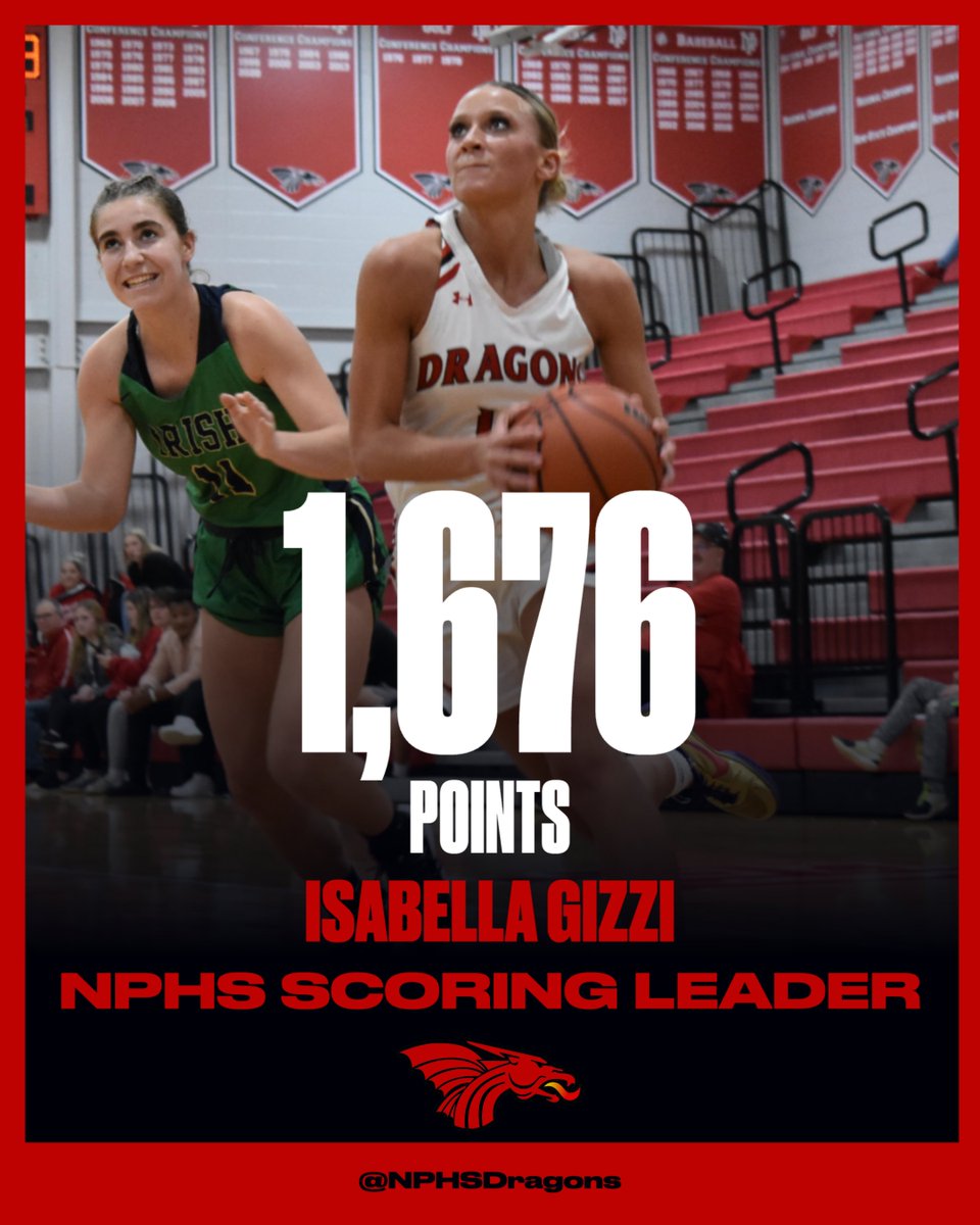 NPHSDragons's tweet photo. We've been fortunate to have a lot of great student-athletes come through NPHS in recent years. Isabella Gizzi finished a tremendous career this weekend in which she holds the @nphsgirls_hoops records for career (1,676), season (592) and game (40) points. Congratulations. https://t.co/G0lBg6pxkL