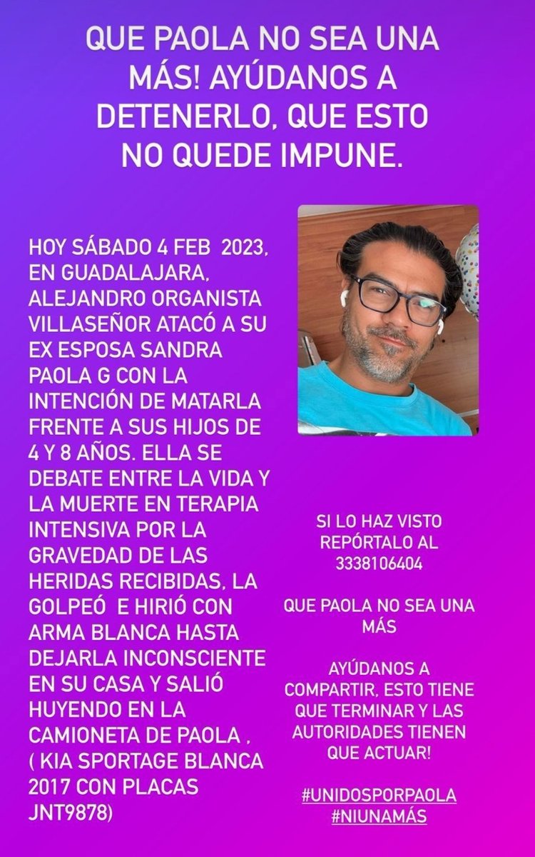 Por favor,ayúdenme a compartir🙏🏻. Paola es vecina de mi hermana y, como tantas otras mujeres en Jalisco, fue víctima del salvajismo de un cobarde y de la indiferencia de las autoridades. ¡¡Que no quede impune,este criminal no puede estar suelto!! #NiUnaMasNiUnaMenos <a href="/FiscaliaJal/">Fiscalía del Estado de Jalisco</a>