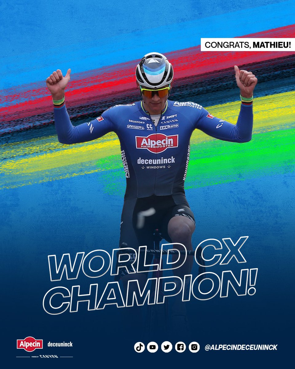AlpecinPT's tweet photo. YOUR NEW CX WORLD CHAMPION!!! 🌈🌈🌈 https://t.co/CblWswio2y