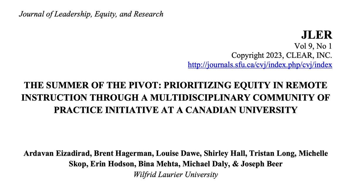 Very excited that our 'summer of the pivot' paper led by @DrEizadirad and featuring the incredible team of co-authors @passiveresistor,@LouiseDawe, Shirley Hall, @michelle_skop, @erinhodson, Bina Mehta, Michael Daly, & Joseph Beer has been published! journals.sfu.ca/cvj/index.php/…