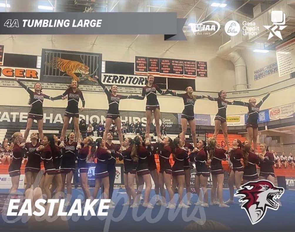 coach_goldie's tweet image. Way to go ladies!! @EastlakeCheer 4A tumbling large STATE CHAMPS!!📣♥️🖤🏆#wsps