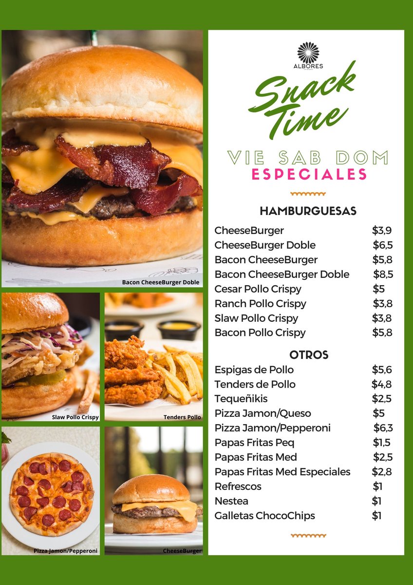¿Con antojos de un Snack para disfrutar el fin de semana? 🤭🤤🍔
Nuestro Menú de SnackTime espera por ti todos los viernes, sábados y domingos, a un precio de promoción❤️🔥
#albores #snacktime #papasfritas #hamburguesas #pizzas #findesemana #coro #falcón #corofalcon #comidarapida