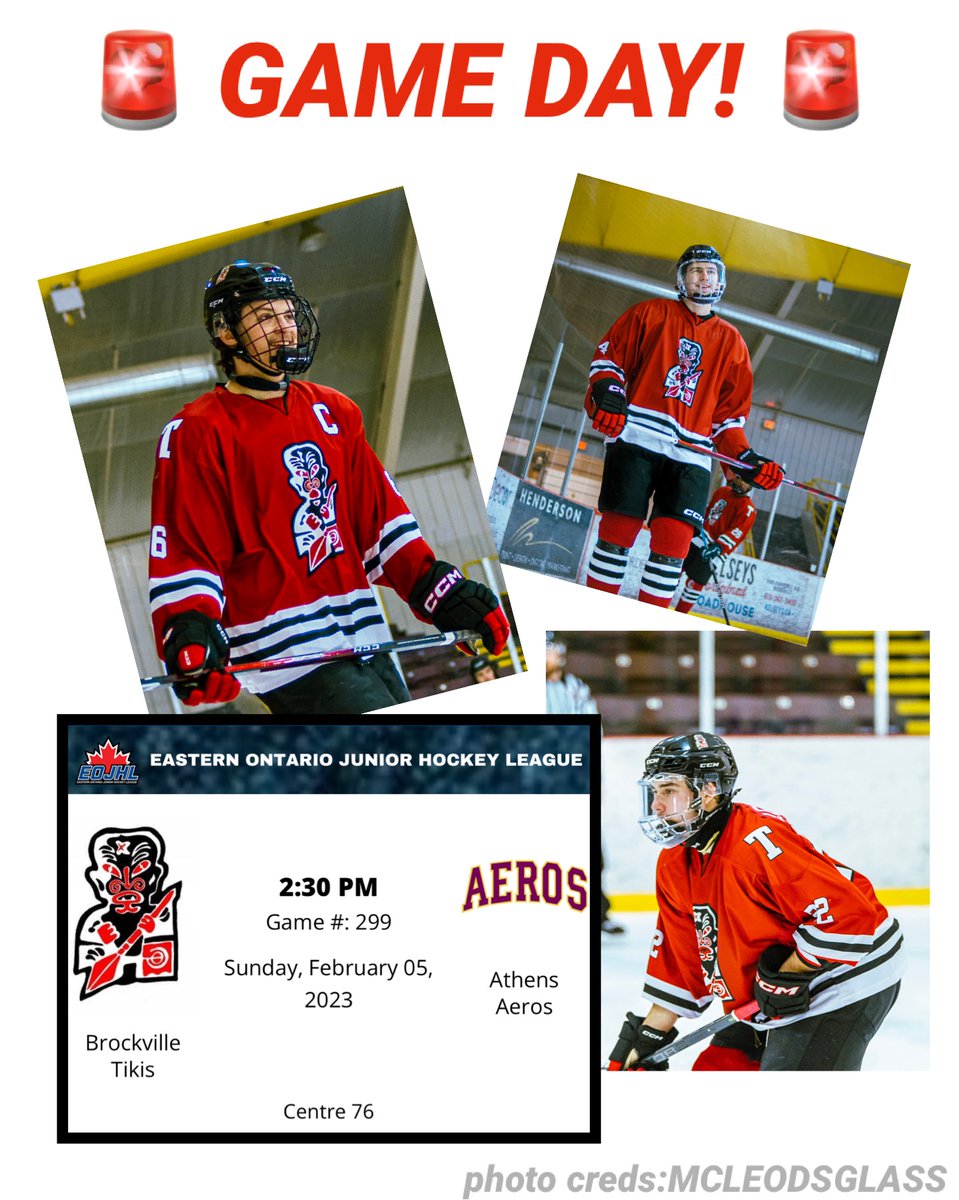 🚨GAME DAY!🚨Your Brockville Tikis are heading to Athen today for a game against the Athen Aeros. Puck drop at 2:30pm. <a href="/TheEOJHL/">The EOJHL</a> Let’s roll Teeks!! #TikisGameDay #BrockvilleTikis #tikitime #rollteeks #EOJHL