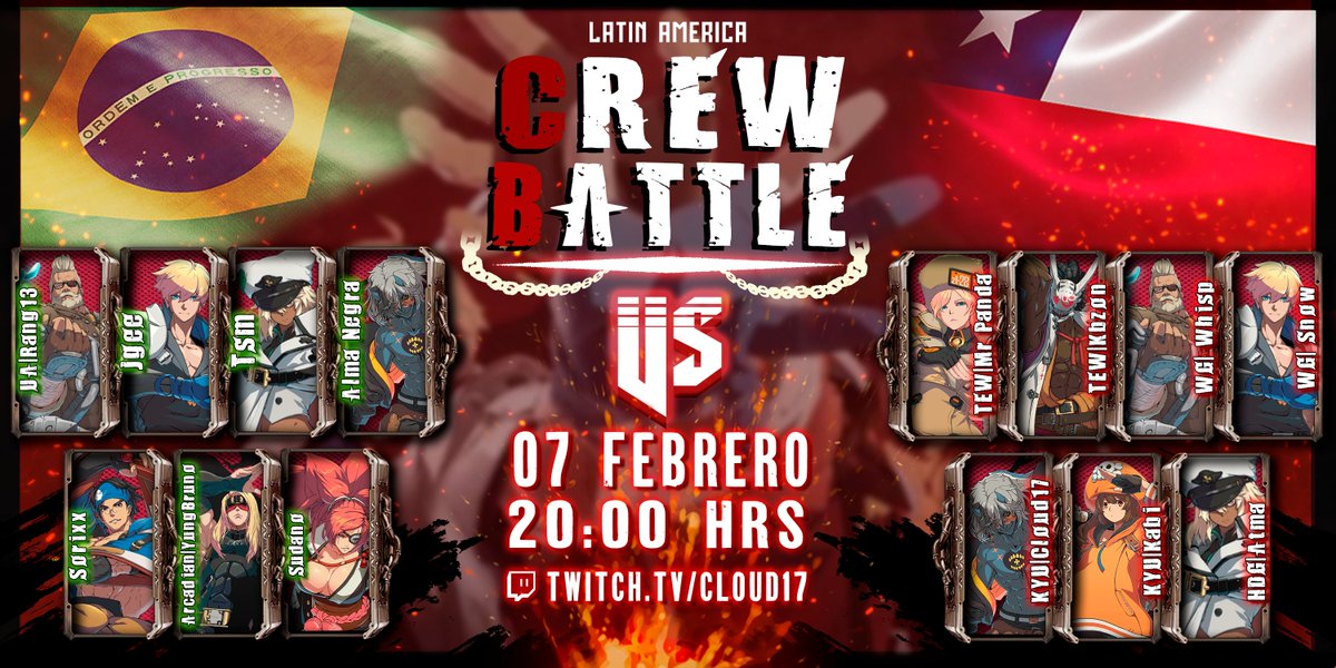 GENTE el día martes 7 de febrero a las 20:00 hrs chile se nos viene un duelo CHILE VS BRASIL!!!!! reunimos a los mejores jugadores de cada region para un enfrentamiento con mucho hype!
🖥 twitch.tv/cloud17
🎙 <a href="/GCMatosss/">GCMatosss</a> <a href="/GuilleLoops/">Guishe🇪🇨🇦🇷</a>