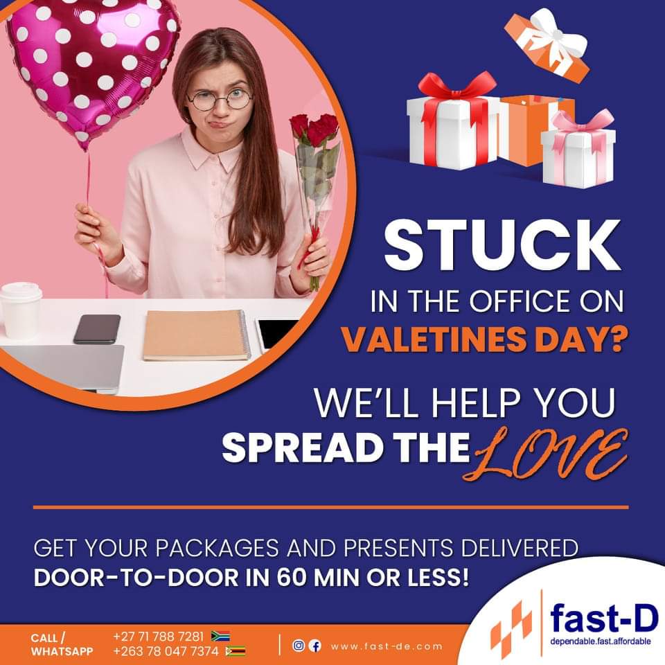 Increase your winning chances❤️❤️😊.Try Fast D this Valentines,let us deliver your well packaged gift to your loved one at your desired time.Book a delivery now.Call or whatsapp us at +263 78 477 374(Zim) / +27 71 788 7281(SA)