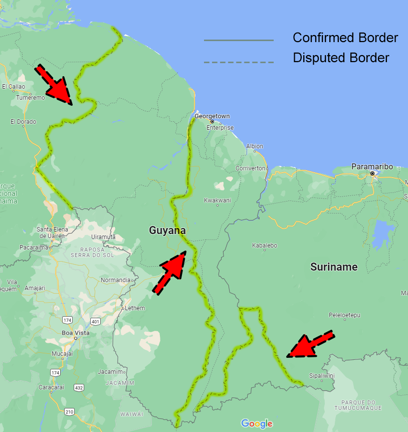 SurinameCentral's tweet photo. Google Maps Recognizes that the Majority
of the Territory claimed by Guyana is Disputed
and does not belong to them. That is why
they display a dashed line as border instead of
solid lines. Other mapping services showing the wrong borders should take notice of this. https://t.co/07KdRJntBe