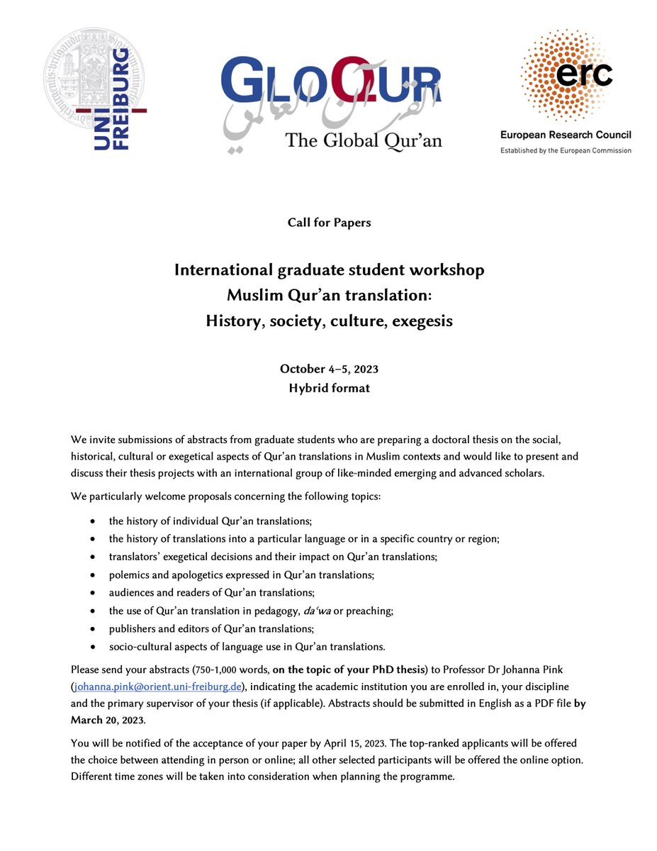 GloQur's tweet photo. @GloQur is going to host an international graduate student workshop on Qur'an translations this fall! Please spread the word and consider applying if you fit the description. 😊 We are hoping for great discussions! https://t.co/2xsZfnpE4X https://t.co/JwnQehw8WX