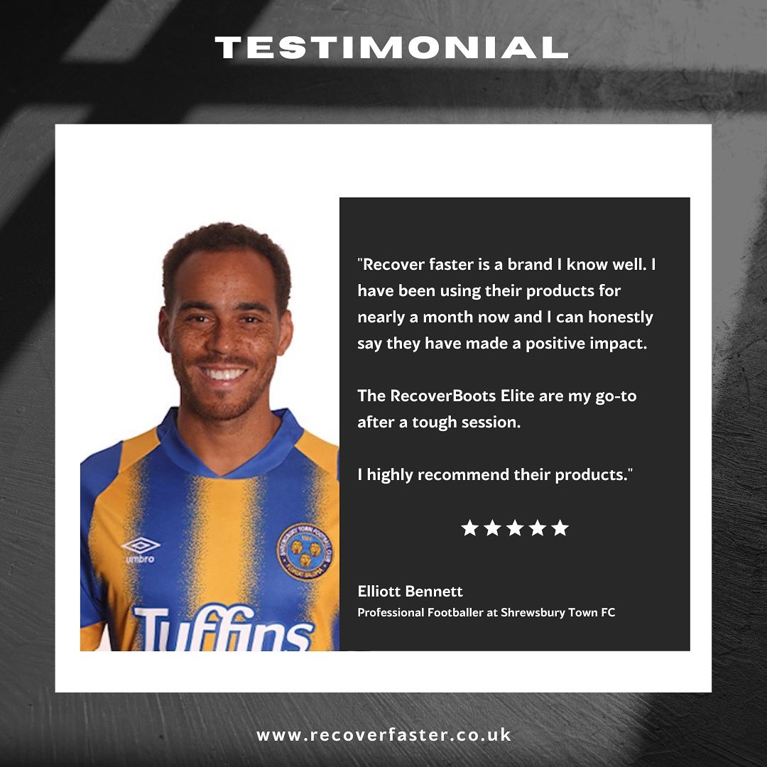 TRUSTED BY ELITE ATHLETES.

Read what <a href="/shrewsburytown/">Shrewsbury Town FC</a> footballer @ebenno88 had to say about our products. 

#recoverfaster #sportsrecovery  #professionalfootball #shrewsburytown

recoverfaster.co.uk/products/recov…
