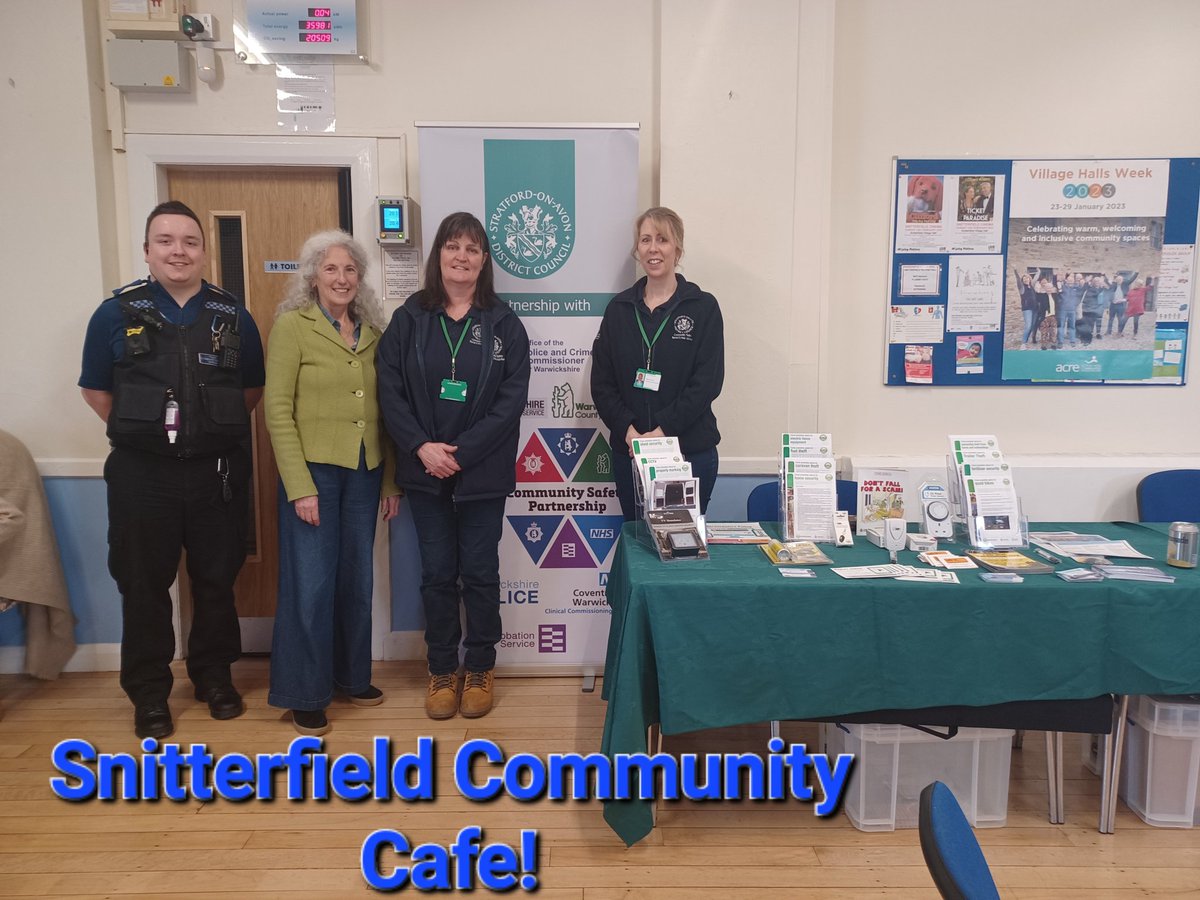 WellesbournCops's tweet photo. This afternoon, we were pleased to be joined by @SDC_Safer Rural Crime Advisors at #Snitterfield Community Cafe to launch a new Community Crime Prevention Box for the village and offer advice to residents. The box will be kept at the village hall for use by villagers.

^6337 https://t.co/BZsjbTO1AY