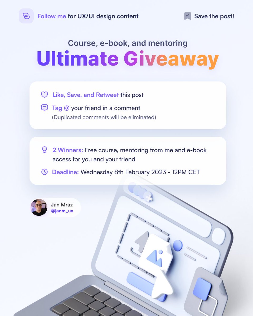 janm_uiux's tweet photo. You voted for the course, mentoring from me, and e-book giveaway, so here it is! 🔥

Participate directly in this post by following the instructions. 👇 https://t.co/ZAdKCjItVQ