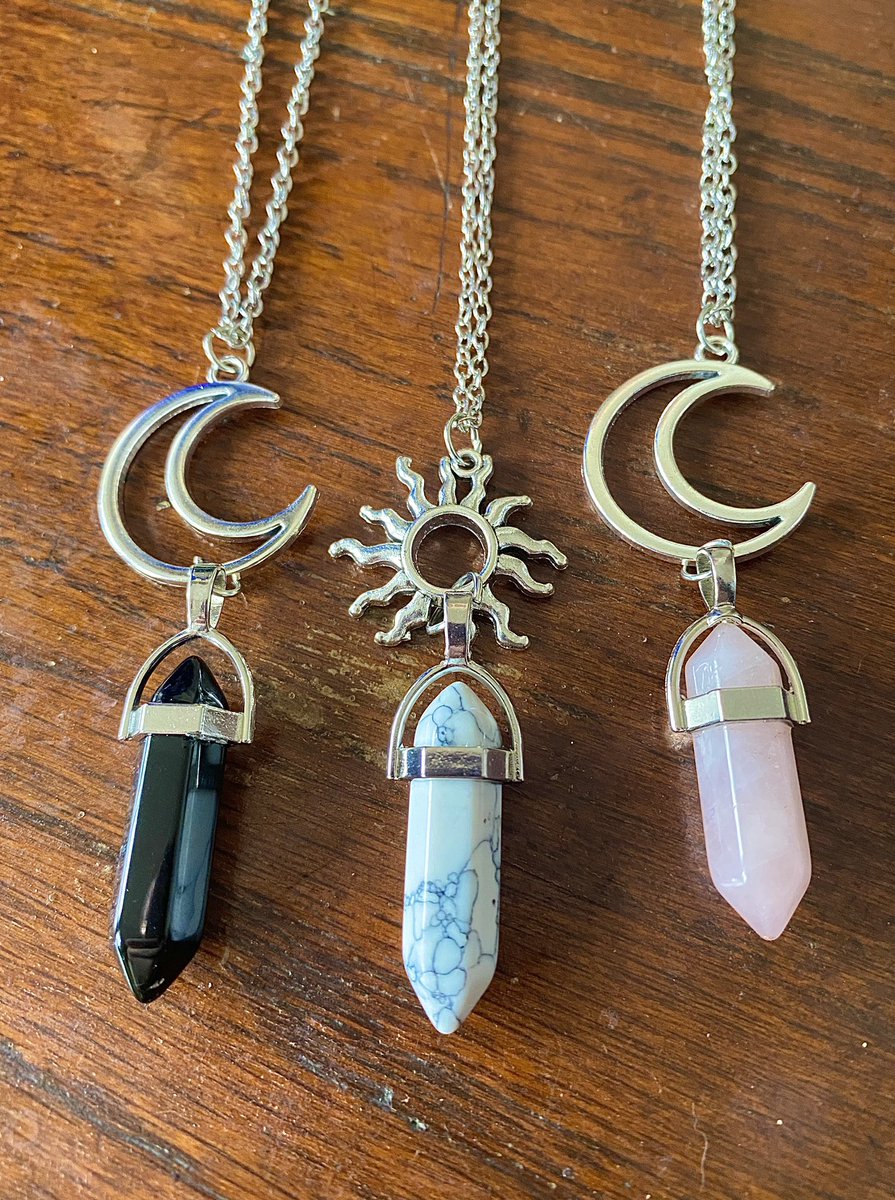 merikuros's tweet photo. 🌙☀️✨ Sun &amp; Moon crystal necklaces have arrived! ✨☀️🌙

These pretty babes are just $12 each! 
Link below! 💜

Plus take an additional 20% off your order when you apply code SAVE20 at checkout! Happy shopping 🥰 https://t.co/c5ffAmYJyV