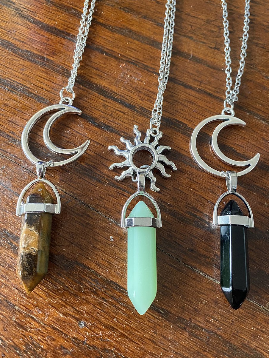 merikuros's tweet photo. 🌙☀️✨ Sun &amp; Moon crystal necklaces have arrived! ✨☀️🌙

These pretty babes are just $12 each! 
Link below! 💜

Plus take an additional 20% off your order when you apply code SAVE20 at checkout! Happy shopping 🥰 https://t.co/c5ffAmYJyV