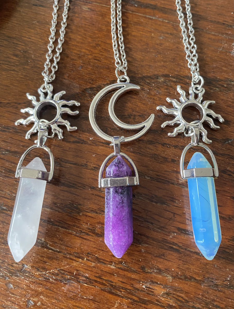 🌙☀️✨ Sun &amp; Moon crystal necklaces have arrived! ✨☀️🌙

These pretty babes are just $12 each! 
Link below! 💜

Plus take an additional 20% off your order when you apply code SAVE20 at checkout! Happy shopping 🥰