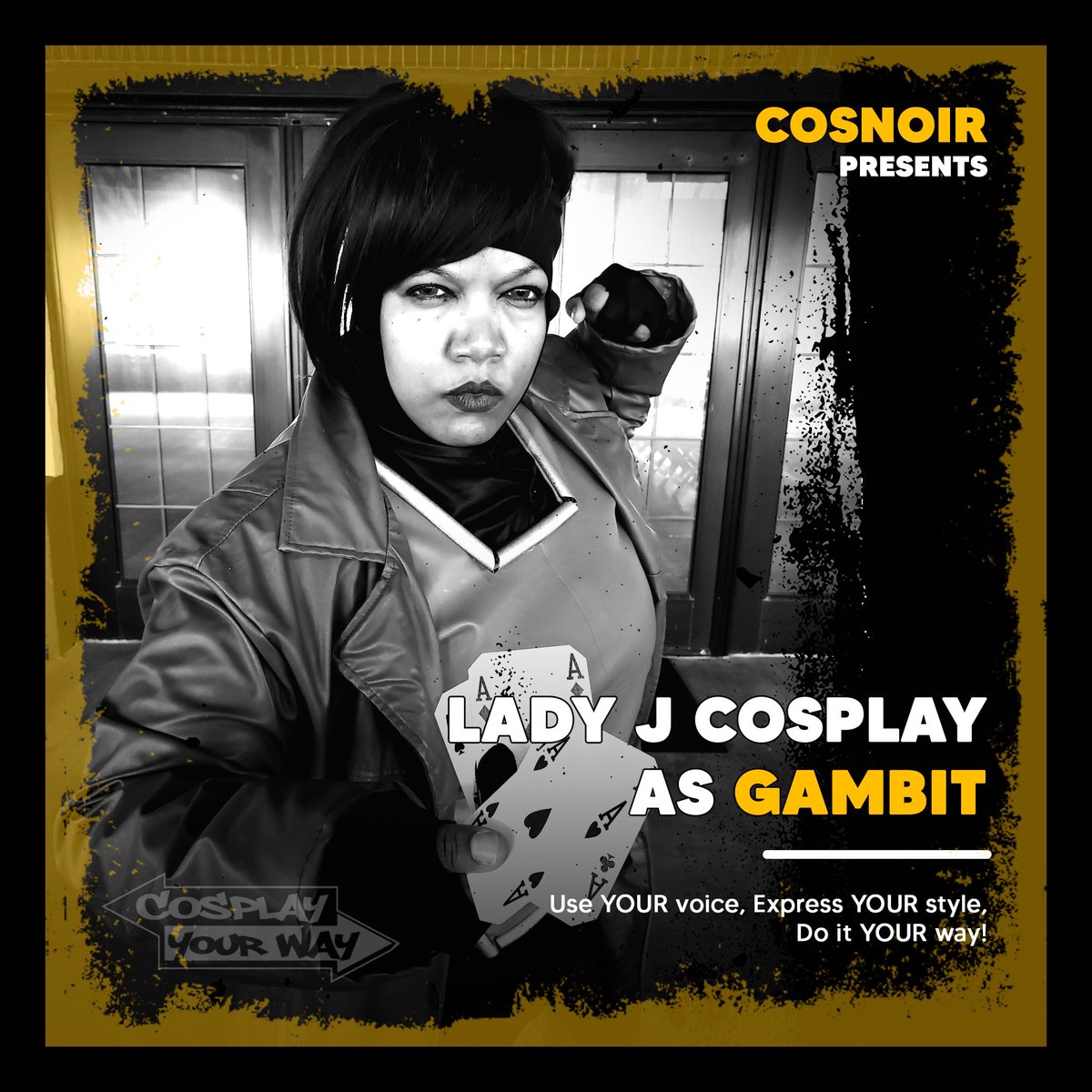 @Cosplay_YourWay presents #COSNOIR: Black & White series with:

Cosplayer: @LadyJ_DNA 
Character: #Gambit

#CosplayYourWay #Cosplay #CosNoir #NerdySexyCool #28DaysOfBlackCosplay #CosplayArtist #Cosplayer #BlackHistoryMonth #gambitcosplay #xmen #womenofcosplay #marvel #mutant