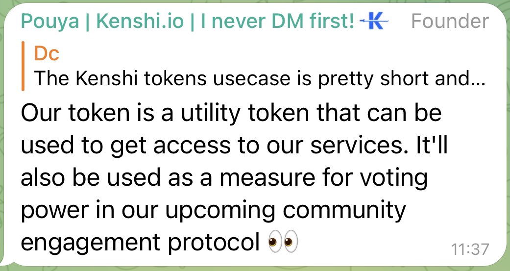 Don’t miss the boat this binance chain gem. $kenshi <a href="/KenshiTech/">Kenshi</a> 

7M market cap, will easily hit 1B. Best crypto oracle developed the last 2 years and completed. Already integrated $ftm $eth $bsc $ava $matic. Building and powering an NFT platform and now governance.
#BabyDogeArmy