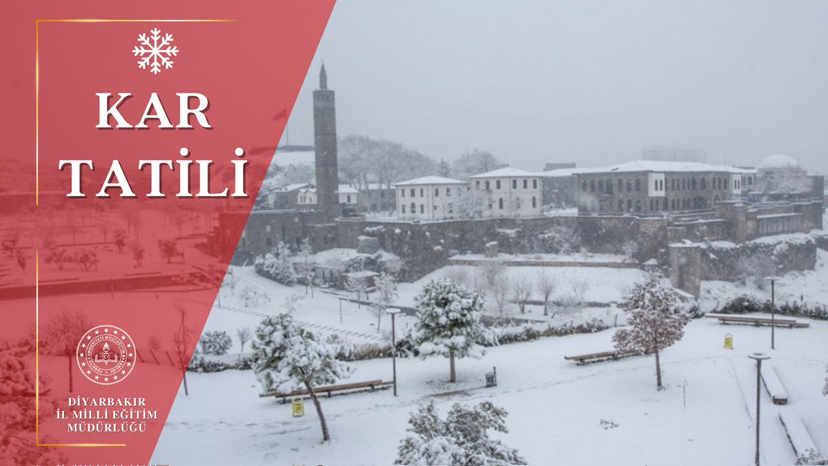 Diyarbakirmem's tweet photo. Sevgili öğrenciler ve kıymetli velilerimiz,

#Diyarbakır'ımızda etkili olan kar yağışı nedeniyle,

Valiliğimizin aldığı kararla,il genelinde;

📆6 Şubat P.Tesi

Eğitim öğretime (örgün/yaygın eğitime)1️⃣günlüğüne ara verilmiştir.

Hamile/engelli kamu personelimiz de idari izinlidir https://t.co/7yn6EHp3x7
