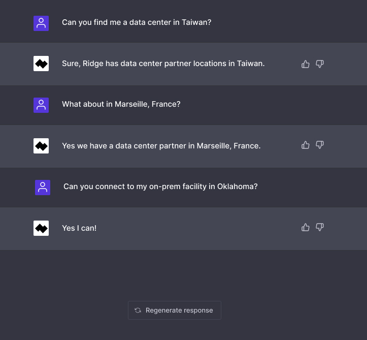 Introducing RidgeGPT 😎 Need to deploy anywhere in the world? Just get in touch with us today. It's that easy.
#ChatGPT  #edgecloud #Cloud