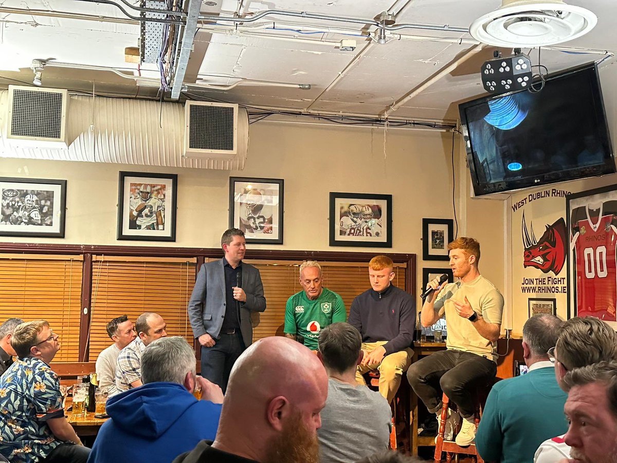 TadhgLeader's tweet photo. What a night! Massive thanks to @NFLIreland for inviting @RossBolger3 and myself.
It was class to meet so many people who have been extremely supportive of my career and now Ross’s.
@Jeff_Reinebold @RichardGraves1 @Michael_NFL were top class on the mic 👏
#irishtakeover 🇮🇪 https://t.co/pbuWvdcovl