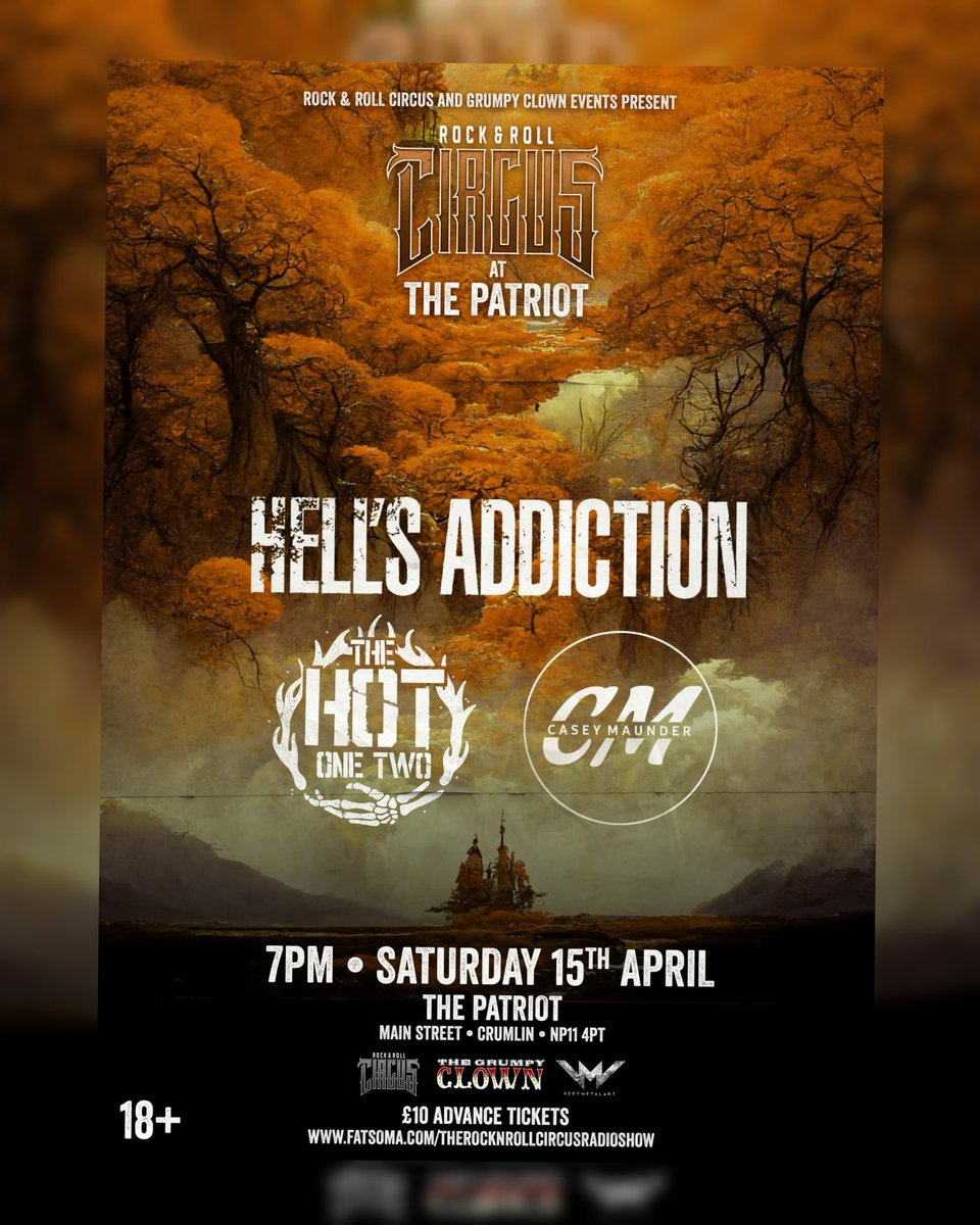 TheGrumpyClown's tweet image. Rock &amp;amp; Roll Circus at The Patriot, featuring @Hells_Addiction
@thehotonetwo, @CaseyMaunder

Advance tickets will be available from for £10.00 (+£1 booking fee) &amp;gt;&amp;gt; fatsoma.com/therocknrollci…

Thanks again to Andy at @verymetalart for the amazing poster.
