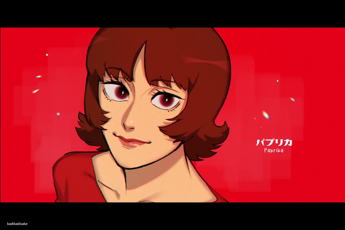 1girl solo brown hair short hair red background looking at viewer red shirt  illustration images