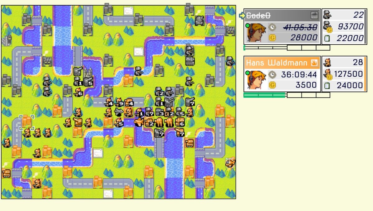 CodeOYEEHAW's tweet image. My winstreak is over. I played kinda well at the start, but my build order forced passive plays, and I fell apart and kinda rushed HQ and died for it. Will have to go back and scrutinise my moves. Lots of artillery on this map makes it a tough one to move. GG