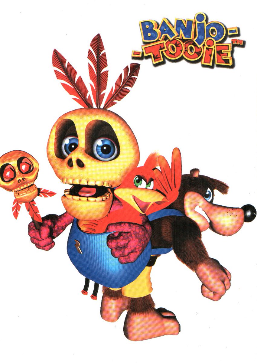 Banjo-Tooie (2000) Promotional Artwork #4.

This shows a rear view of Banjo looking quite perplexed as Mumbo Jumbo has somehow infiltrated his back pack, much to Kazooie’s dismay. 🎒🐻

#BanjoKazooie #BanjoTooie #Rare #Rareware #Nintendo #N64 #Gaming