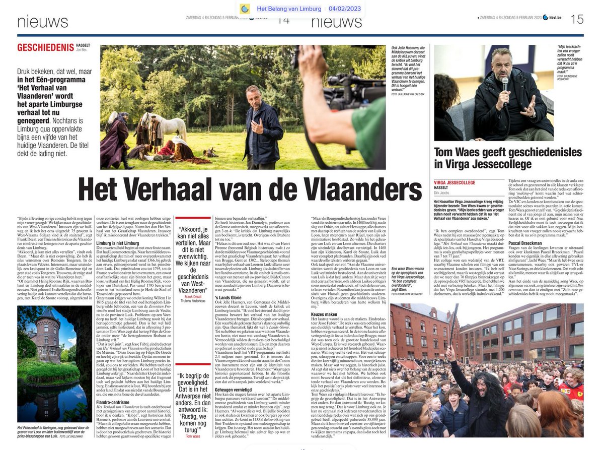 Goed gemaakte tv? Ja. Ik kijk ook graag. Al gaat 'Het Verhaal van Vlaanderen' tot nu te eenzijdig over het oude graafschap, daar ten westen van de Schelde. Het heel aparte verhaal van Limburg komt niet aan bod. Alweer.
bit.ly/3RG6ovW