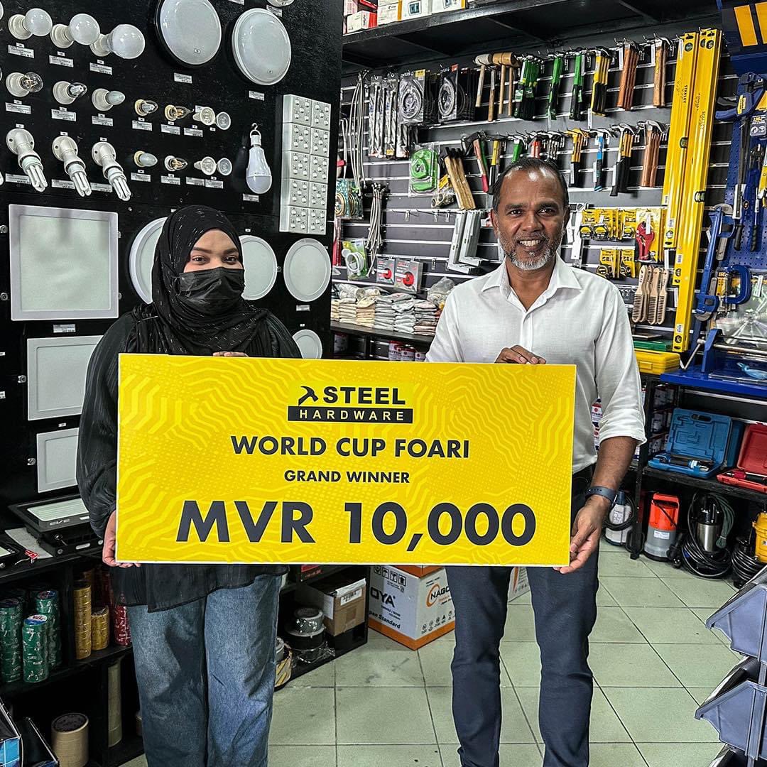 SteelhardwareMV's tweet photo. Congratulations to the winner of our MVR 10,000 Giveaway. ππ½
#steelhardware #WorldcupFoari https://t.co/fHpnS3MgTF