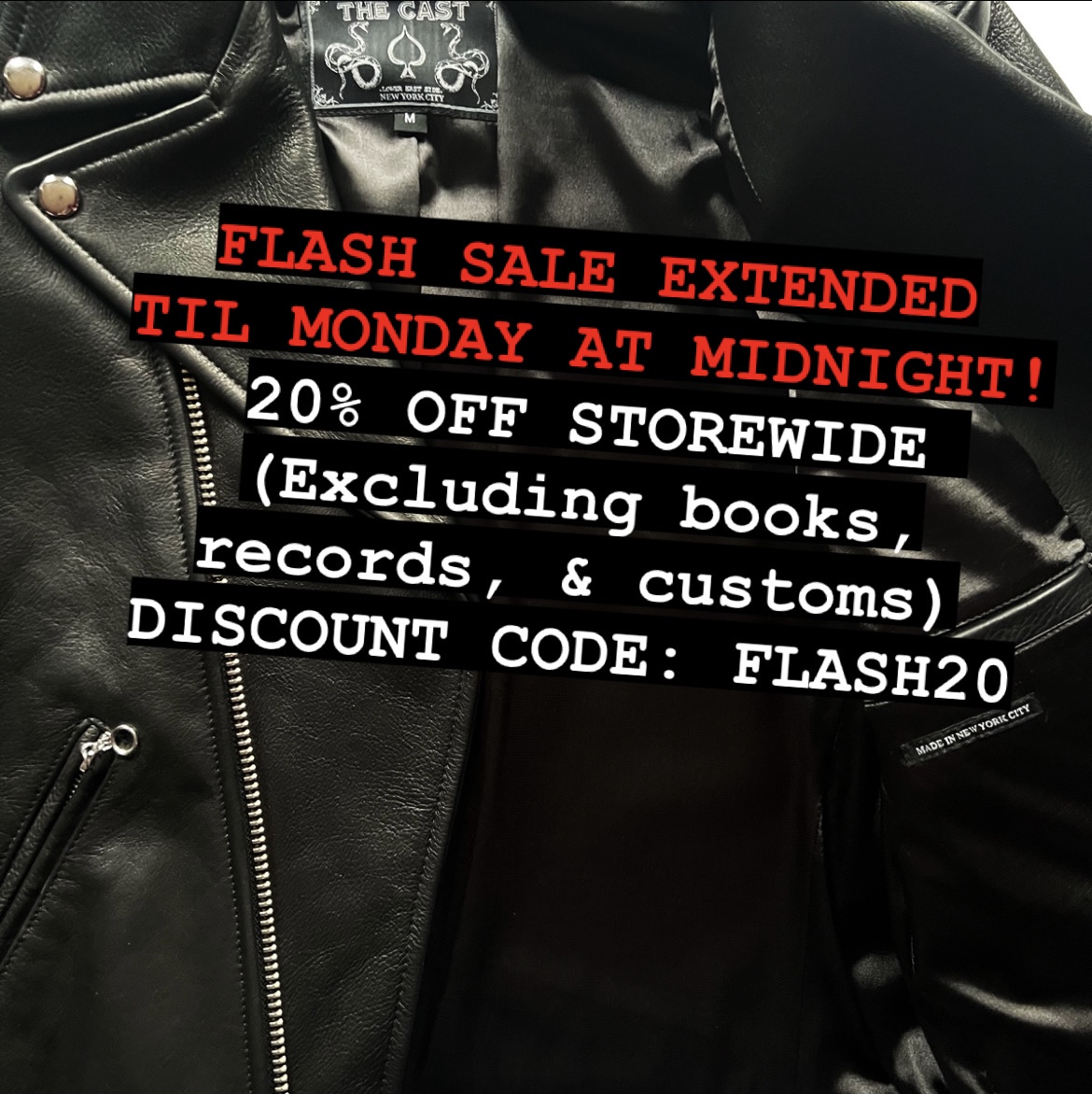 FLASH SALE 20% OFF STOREWIDE TIL MONDAY AT MIDNIGHT (Excluding Books, Records, & Customs)
- SHOP THECAST.COM  -  *DISCOUNT CODE: FLASH20