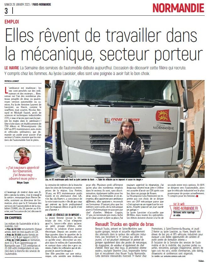R0bertAndrew's tweet photo. A l'occasion de la semaine des Services de l'Automobile et de la Mobilité du 28 janvier au 4 février 2023, Paris-Normandie propose un reportage sur les métiers de la Maintenance Automobile et sur la place des filles...
Source: Paris-Normandie
#SSAM2023 #btsmv #bacpromv https://t.co/XHsq7e0SAq