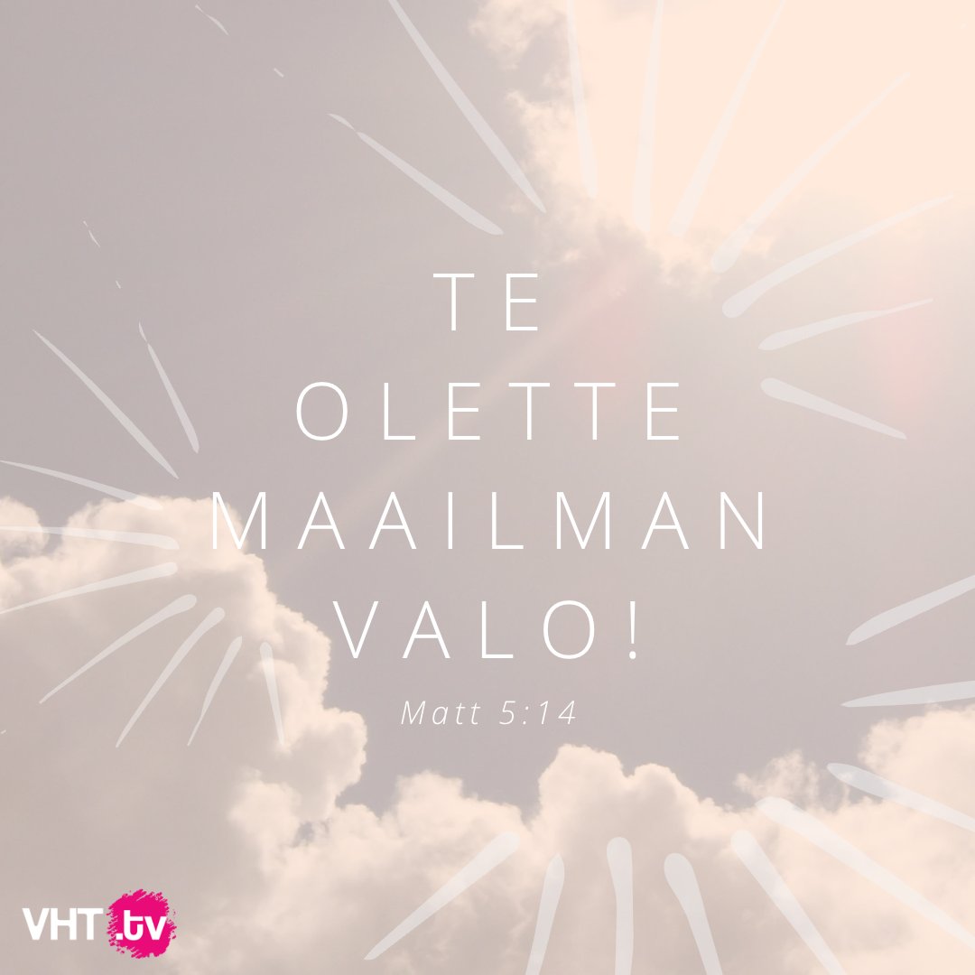vht_tv's tweet photo. Jeesus on kutsunut meidät ja Pyhä Henki on varustanut meidät viemään eteenpäin Jumalan suunnitelmaa maan päällä. Jokainen uskova on kykenevä olemaan valo maailmalle. Meidän täytyy vain antautua tälle tehtävälle ja antaa valon tulla elämäämme. https://t.co/TS7Tetoxoq