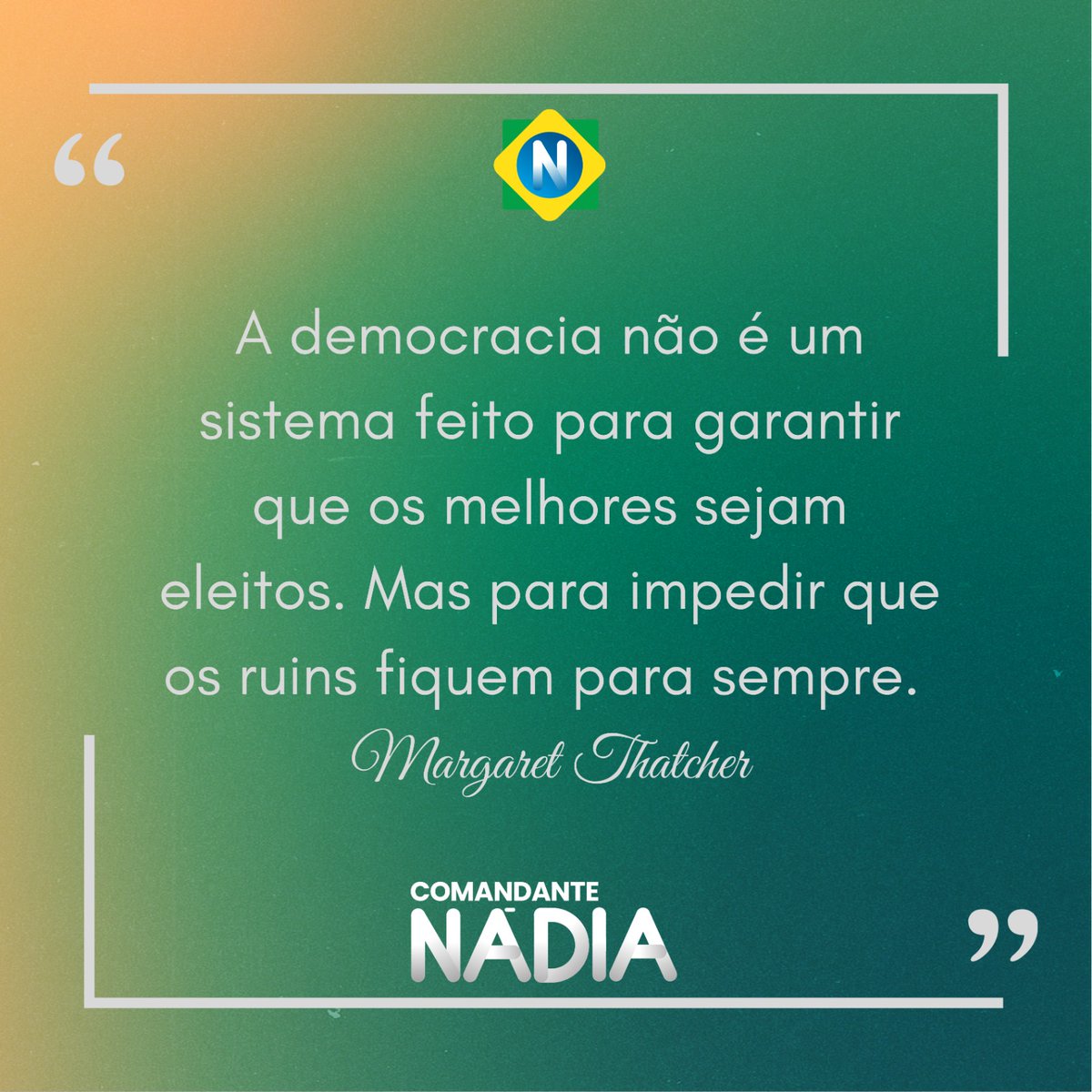 ComandanteNadia's tweet photo. A renovação na política é fundamental para evoluir comportamentos e modificar situações que estão estagnadas. Precisamos de novas ideias que proporcionem o bem estar para todos. #noCOMANDO #boralátchê https://t.co/fxwsQEKnml