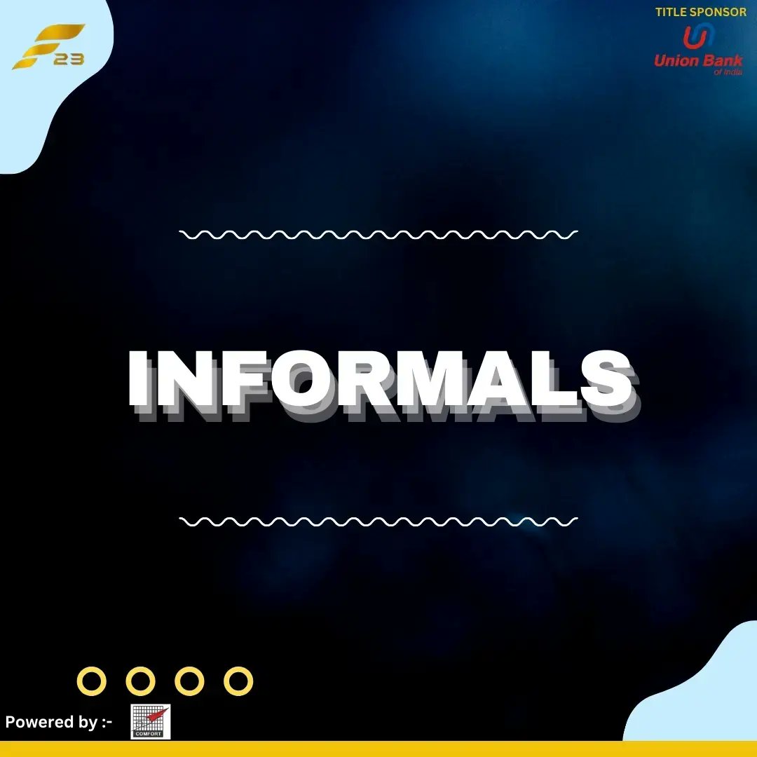 MithibaiFinanza's tweet photo. Informals is where you take a pause! Team Finanza’23 brings to you five thoughtfully curated  and skillfully executed events that promise to keep you entertained and compel you to put your best foot forward!
#mithibaifinanza #finanza23 https://t.co/efdcEBhpf4