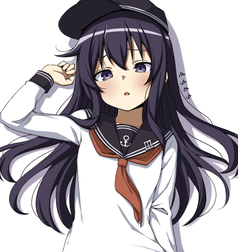 akatsuki (kancolle) 1girl solo long hair school uniform hat serafuku black sailor collar  illustration images