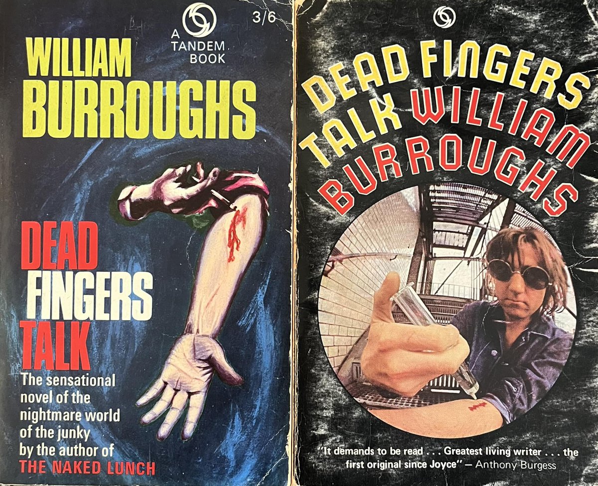 William S. Burroughs (William Seward Burroughs II) was born on this day in 1914. These are the 1966 and 1970 UK Tandem paperback editions. #WilliamBurroughs #DeadFingersTalk #1960s #1970s #paperback #coverart #Beats #counterculture #WilliamSBurroughs